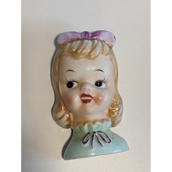 Vintage Made in Japan Lefton Norcrest Porcelain Bisque GIRL Wall Pocket Plaque - Picture 1 of 8